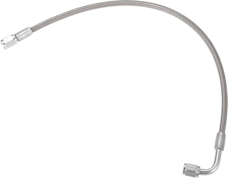 VekAuto AN3 Braided Steel Turbo Oil Feed Line 90 Degree to Straight Hose End, 16" Remote Turbocharger Oil Drain Return Line Universal for Car Durable Stainless Steel PTFE Silver Tone - Image 1